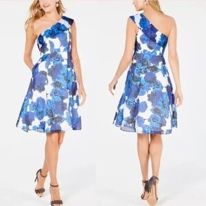 Adrianna Papell Floral asymmetrical one shoulder dress. Size 14